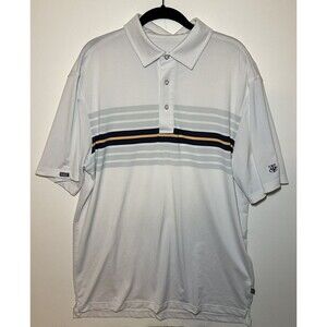 STRAIGHT DOWN Men's Golf White Lightweight Striped Polo‎ Shirt SIZE LARGE